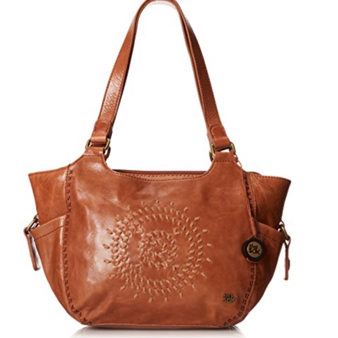 The Sak Kendra Vintage Y2k Tan Leather Embroidered Hobo Shoulder Bag Boho Purse